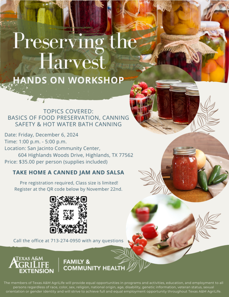 December 2024 Preserving the Harvest canning Workshop Flyer