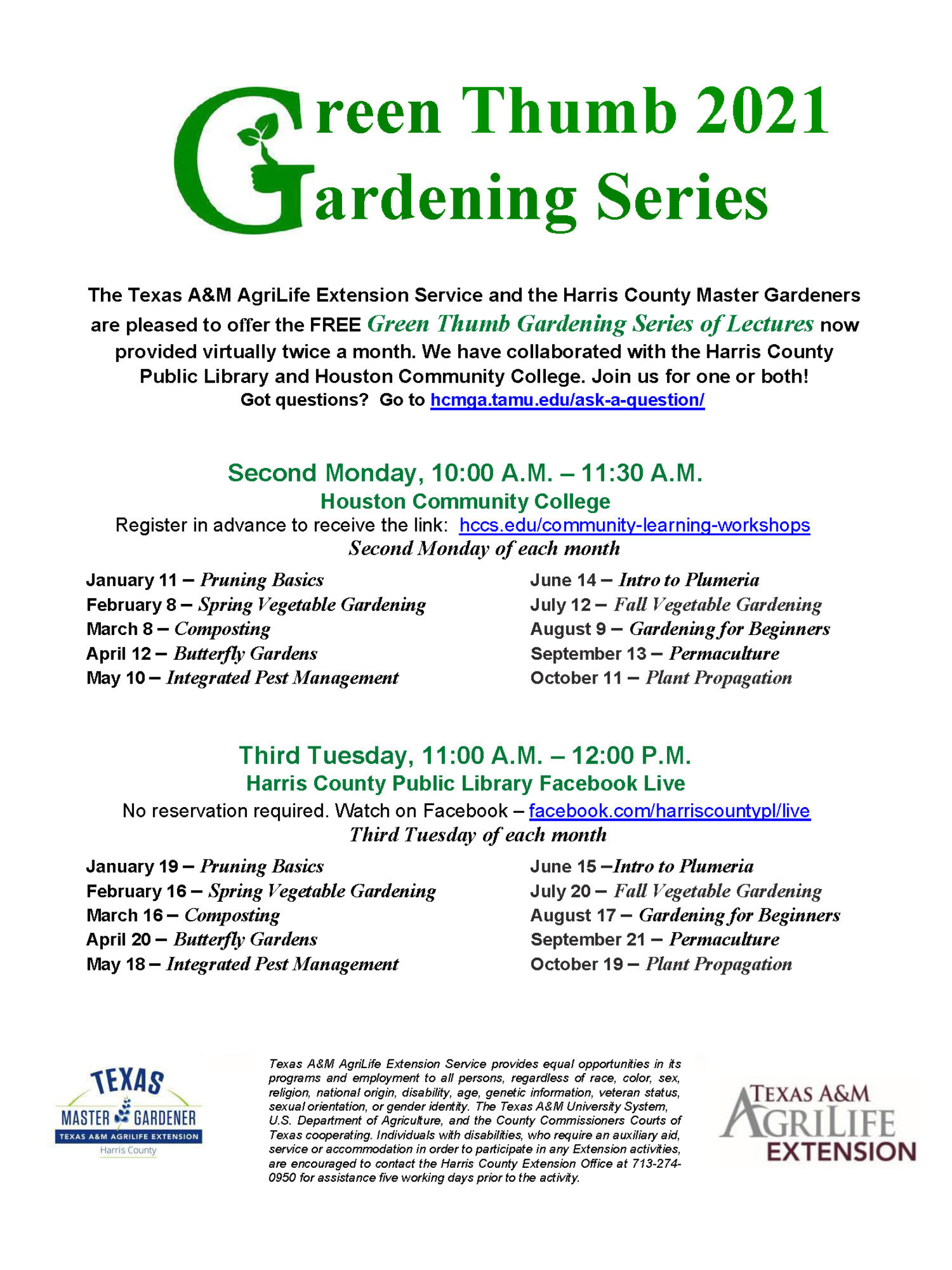 Flyer na 2021 Green Thumb Lecture Series