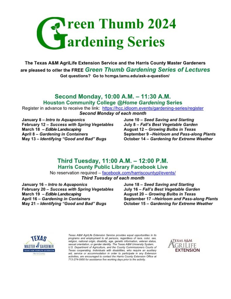 Green Thumb Gardening Series Schedule 2024